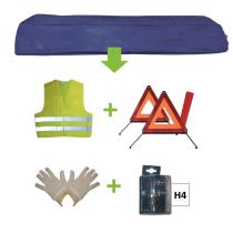 Jbm 52769 - Kit emergencia bolsa azul + mk h4 + chaleco + triang. + guan