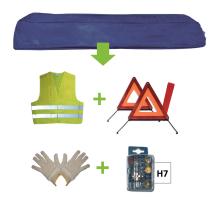 Jbm 52770 - Kit emergencia bolsa azul + mk h7 + chaleco + triang. + guan